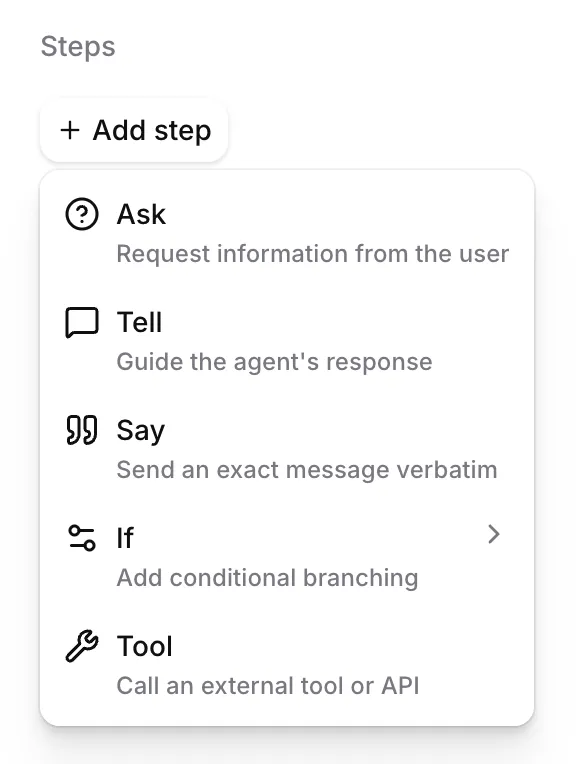 Structured procedure step type
menu
