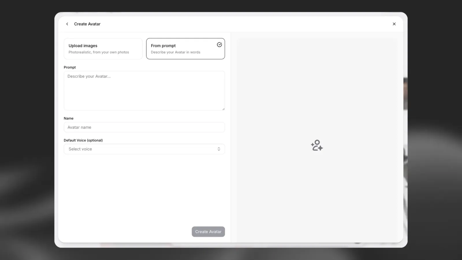 Interfaccia di creazione dell'avatar