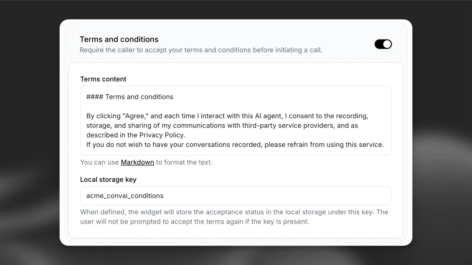 Terms setup