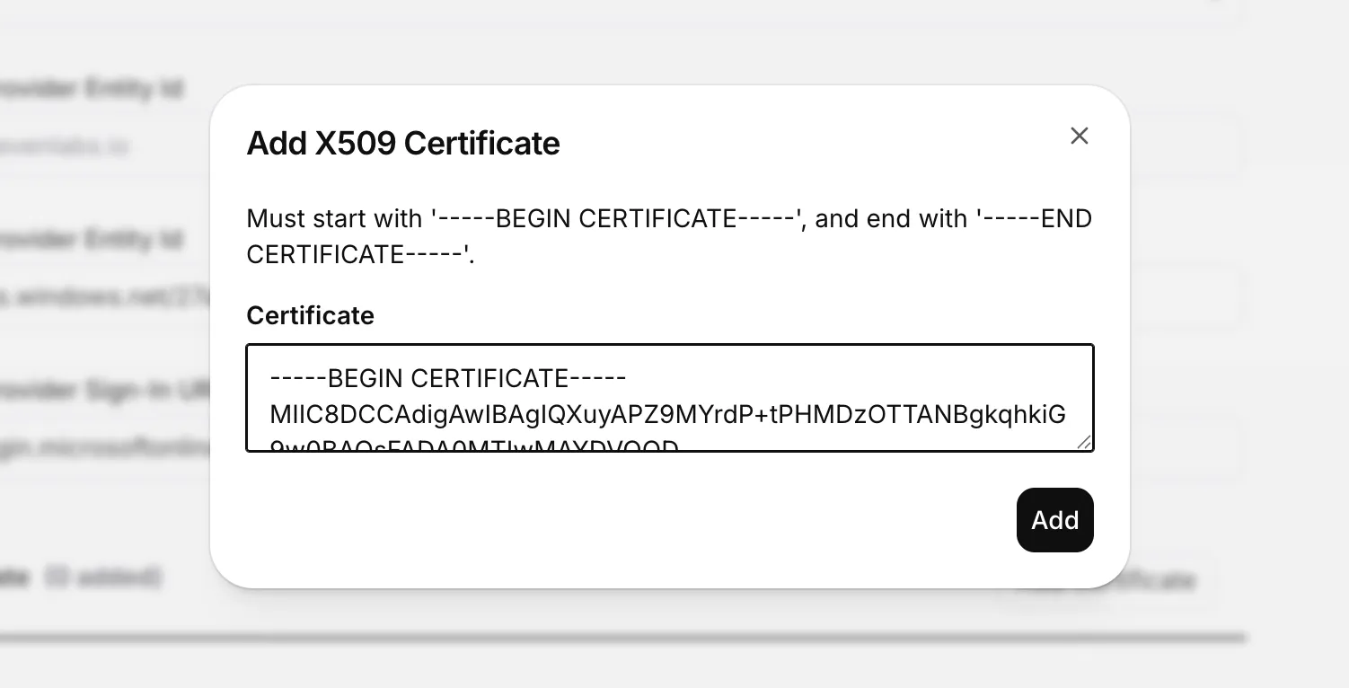 ElevenLabs X509 인증서 추가 대화상자