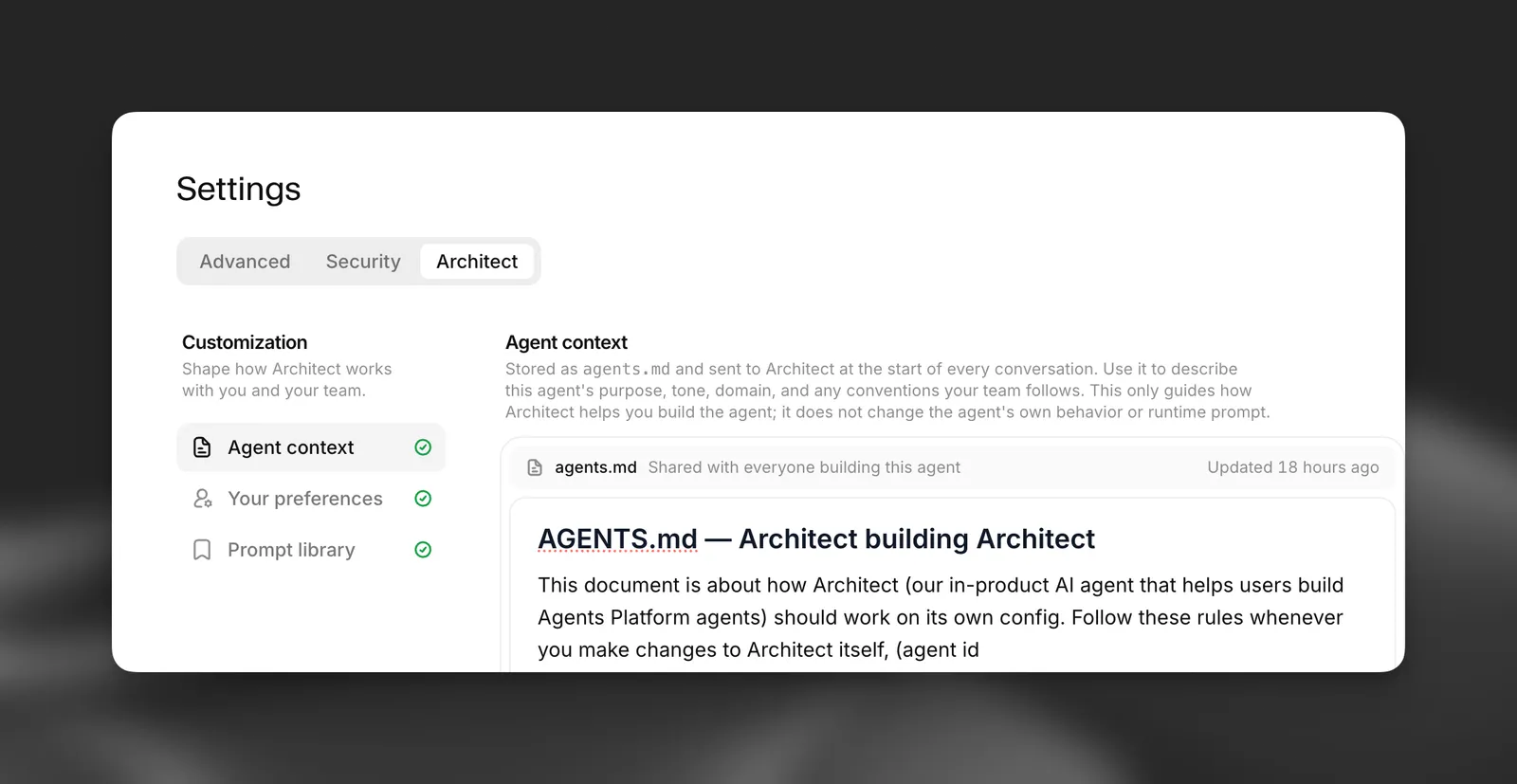 에이전트용 Architect 설정