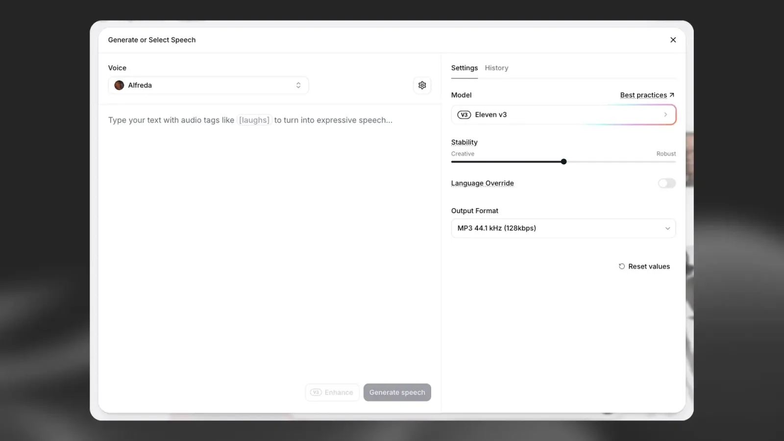 Interfaccia di selezione della voce e Text to Speech